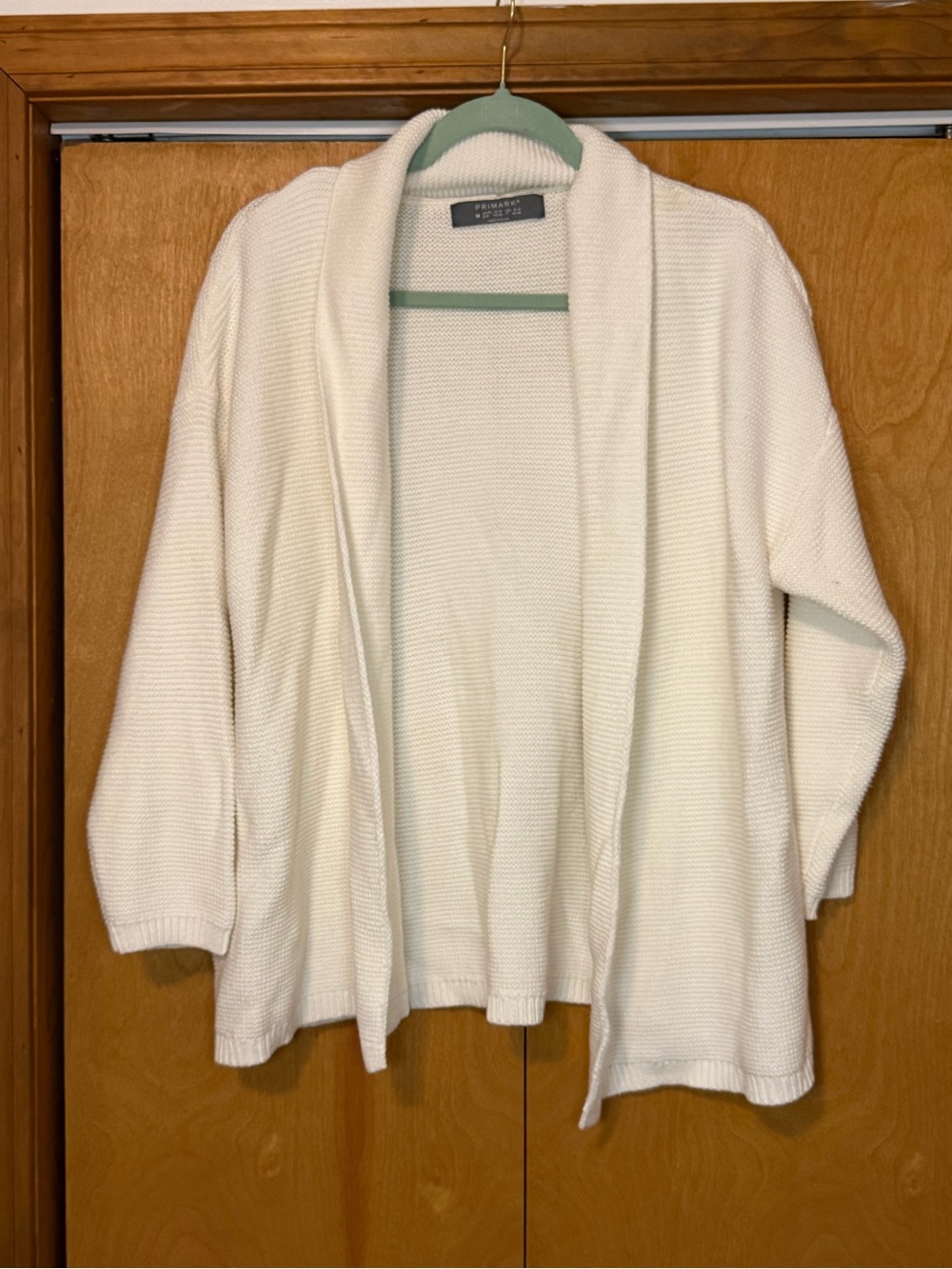 Primark Cream Open Front Knit Cardigan with Shawl Collar